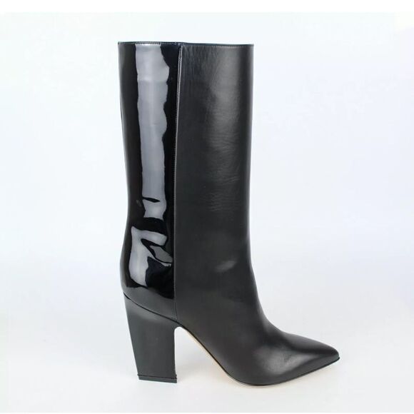Valentino Garavani Leather And Patent Runway Angular Heel Boots Black Size 9.5 - Picture 1 of 15